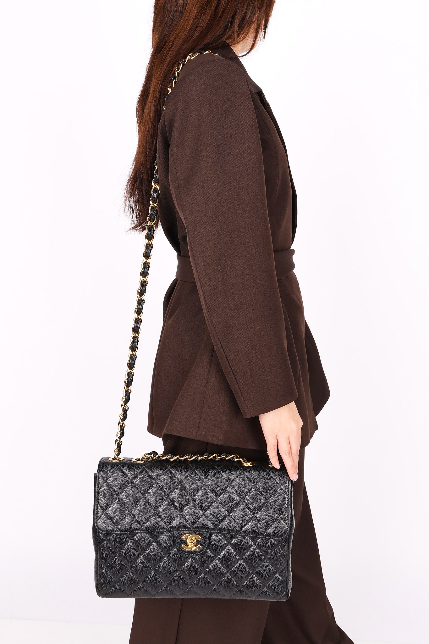 Chanel Jumbo Classic Single Flap Black Caviar 24K GP