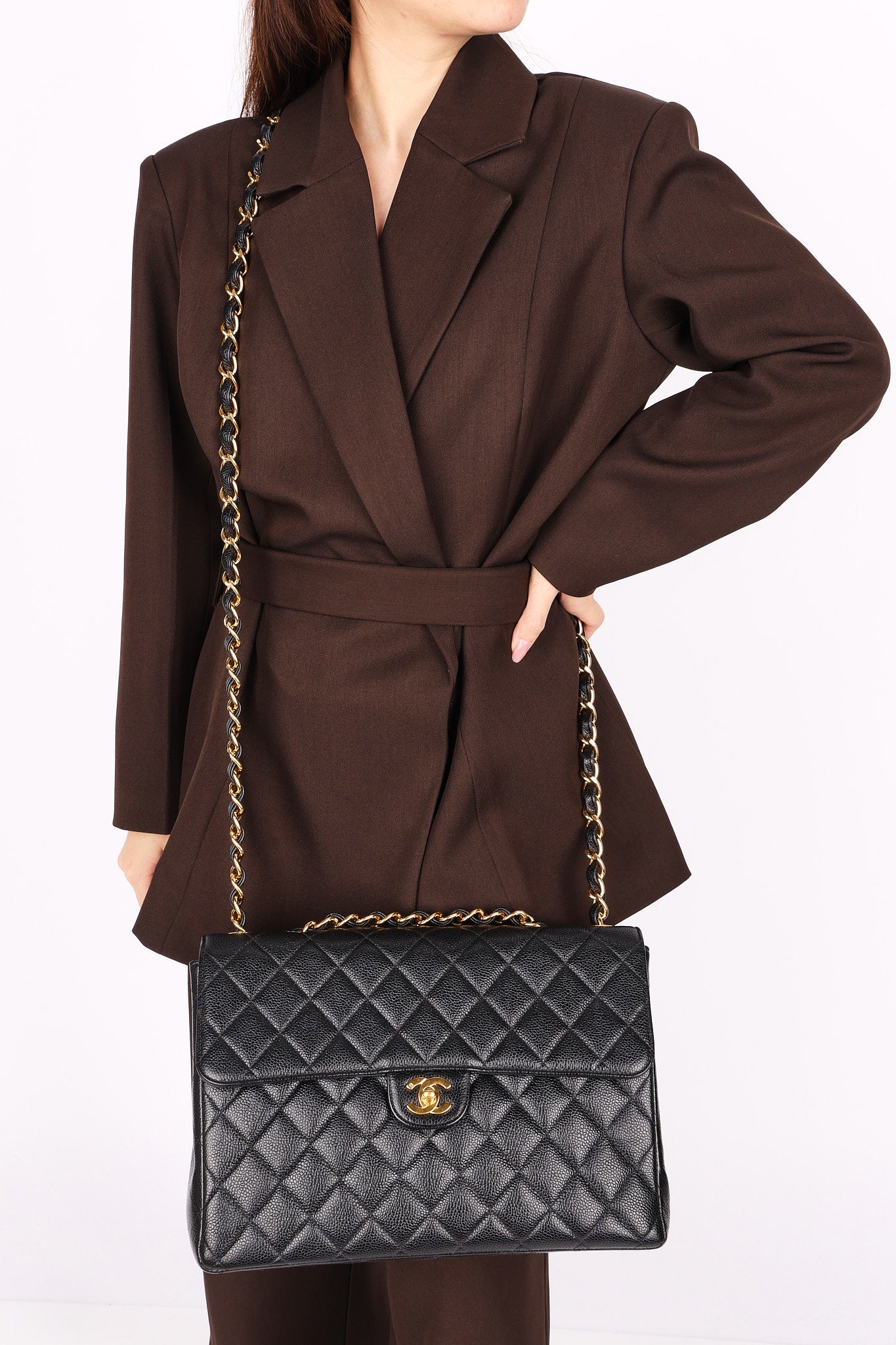 Chanel Jumbo Classic Single Flap Black Caviar 24K GP