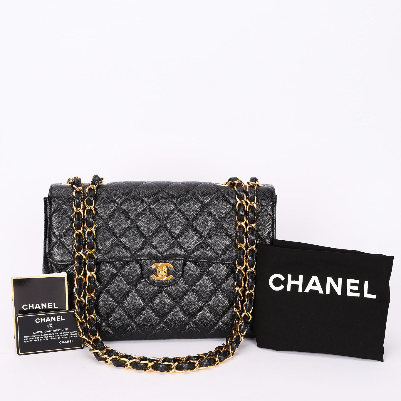 Chanel Jumbo Classic Single Flap Black Caviar 24K GP