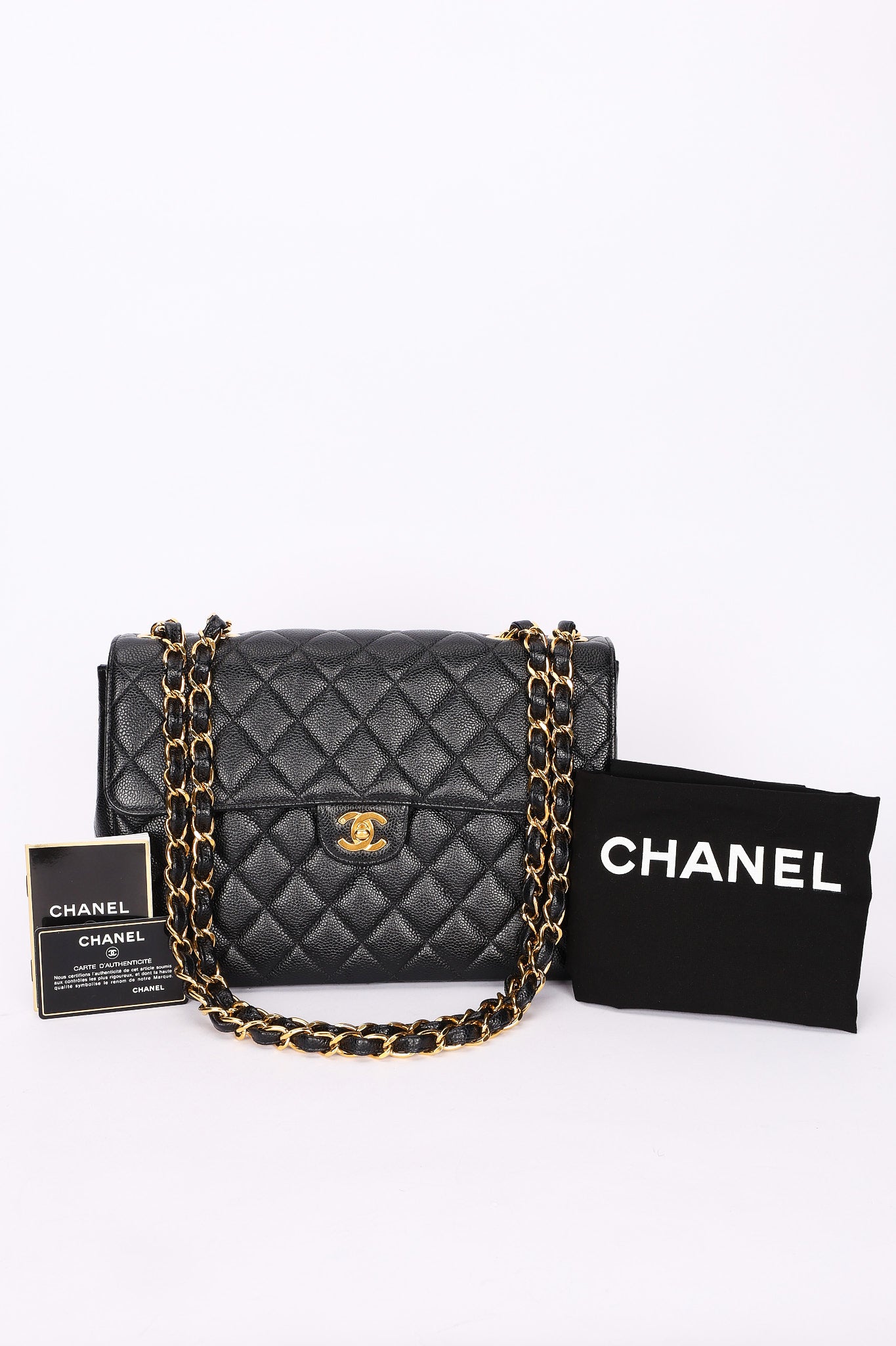 Chanel Jumbo Classic Single Flap Black Caviar 24K GP