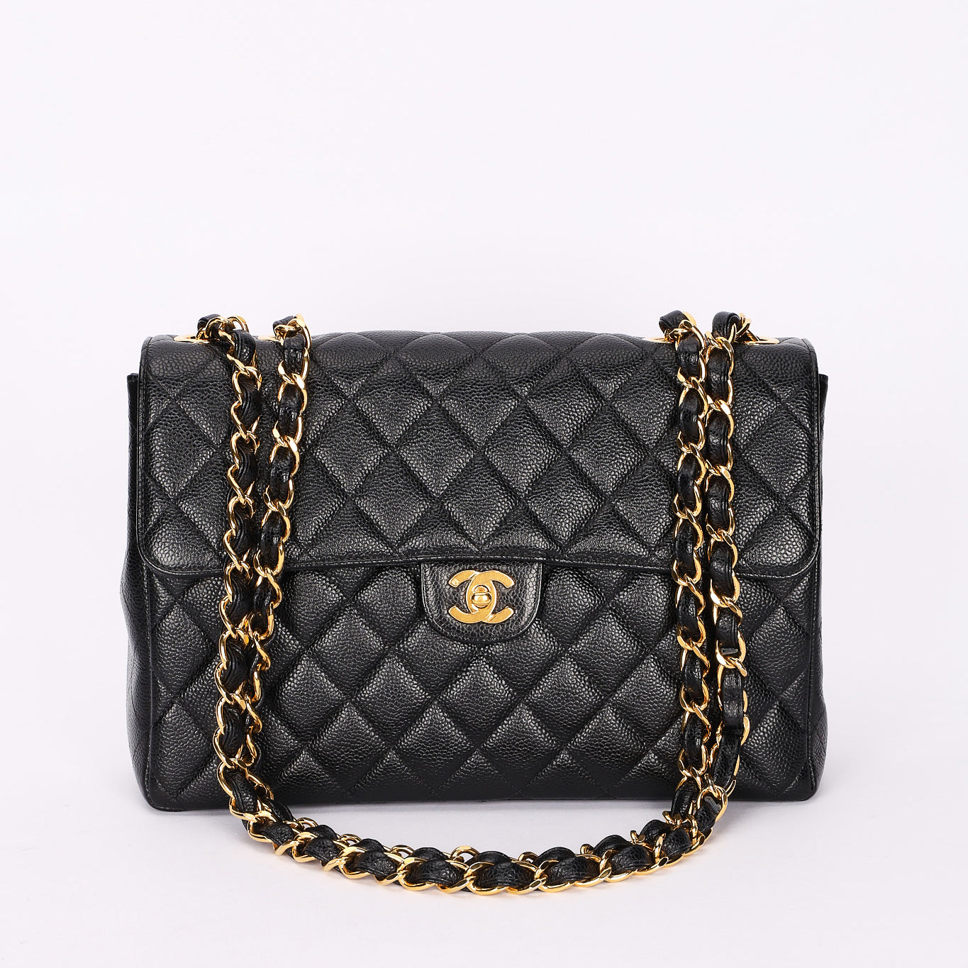 Chanel Jumbo Classic Single Flap Black Caviar 24K GP