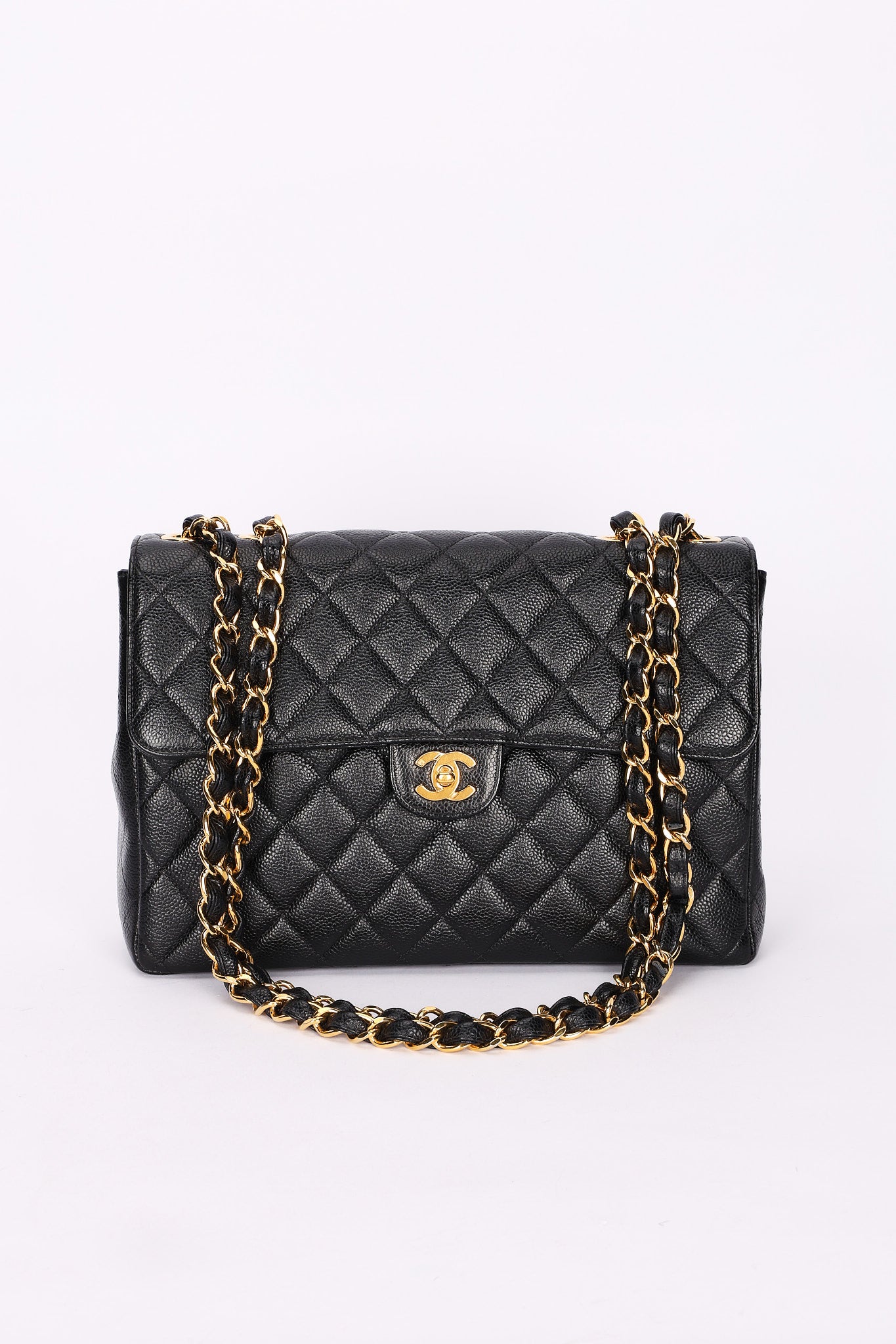 Chanel Jumbo Classic Single Flap Black Caviar 24K GP