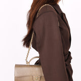 Chanel Lizard Embossed Top Handle Long Clutch with Chain GHW