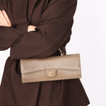Chanel Lizard Embossed Top Handle Long Clutch with Chain GHW