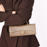 Chanel Lizard Embossed Top Handle Long Clutch with Chain GHW