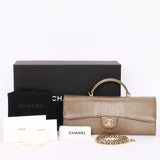 Chanel Lizard Embossed Top Handle Long Clutch with Chain GHW