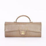 Chanel Lizard Embossed Top Handle Long Clutch with Chain GHW