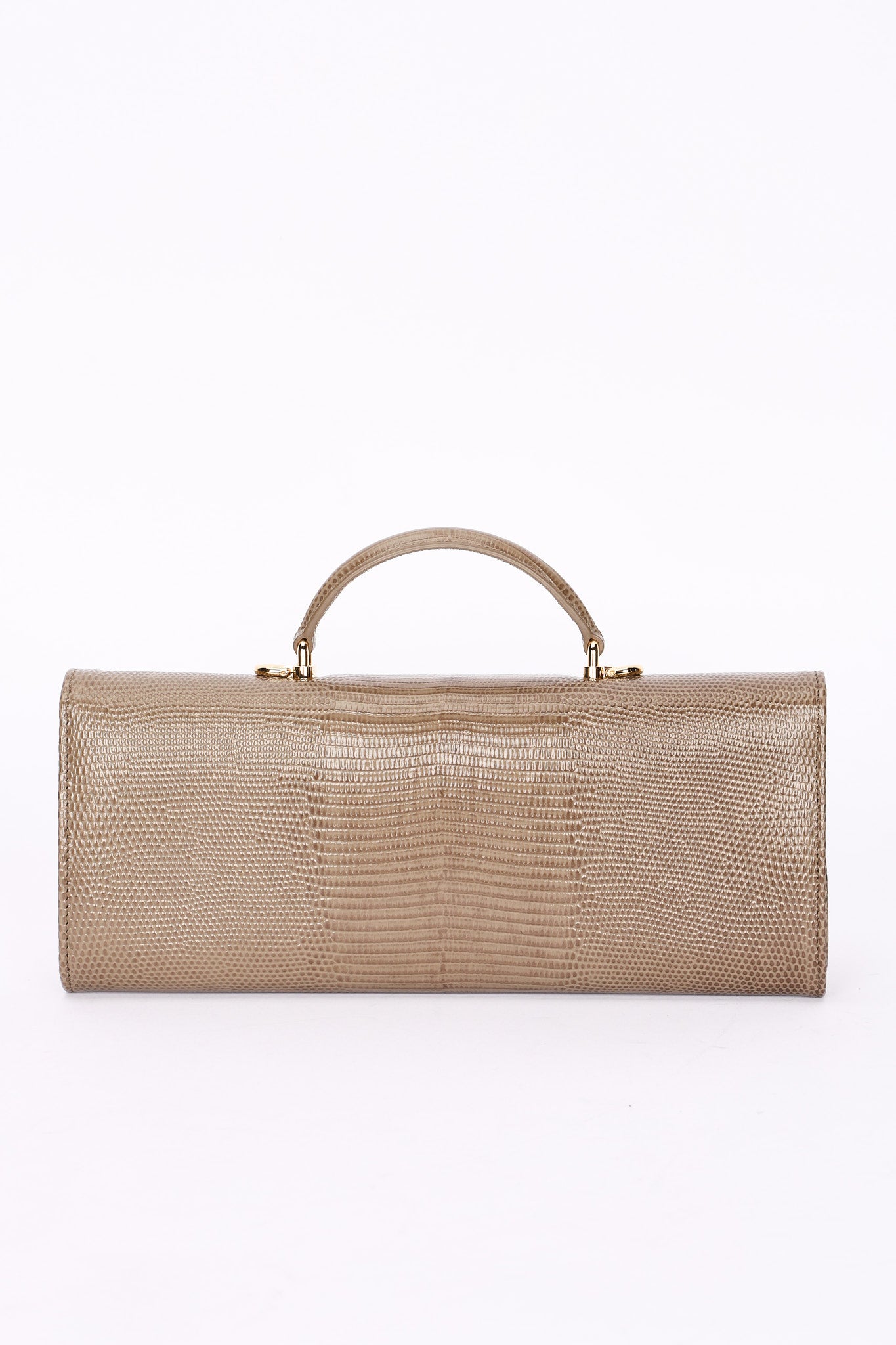Chanel Lizard Embossed Top Handle Long Clutch with Chain GHW