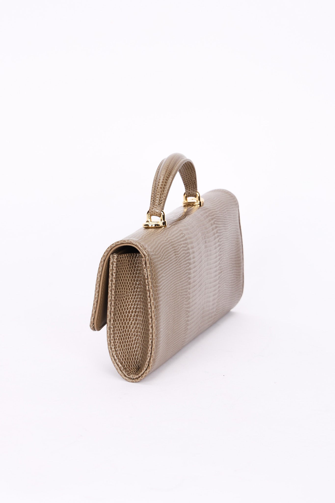 Chanel Lizard Embossed Top Handle Long Clutch with Chain GHW