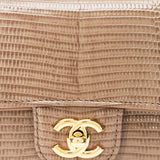Chanel Lizard Embossed Top Handle Long Clutch with Chain GHW