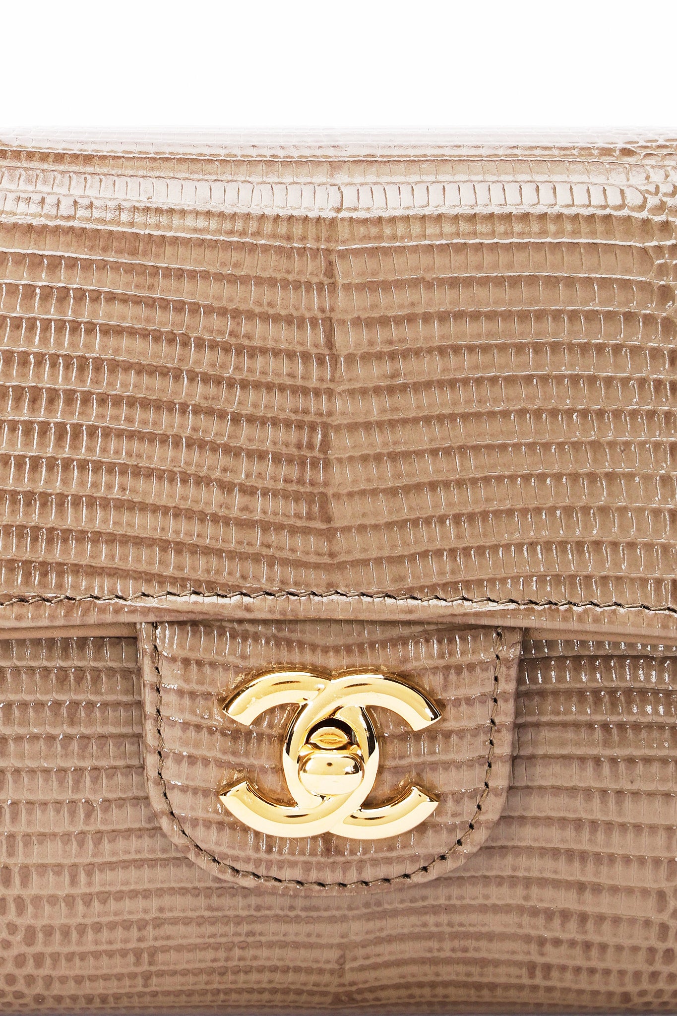 Chanel Lizard Embossed Top Handle Long Clutch with Chain GHW