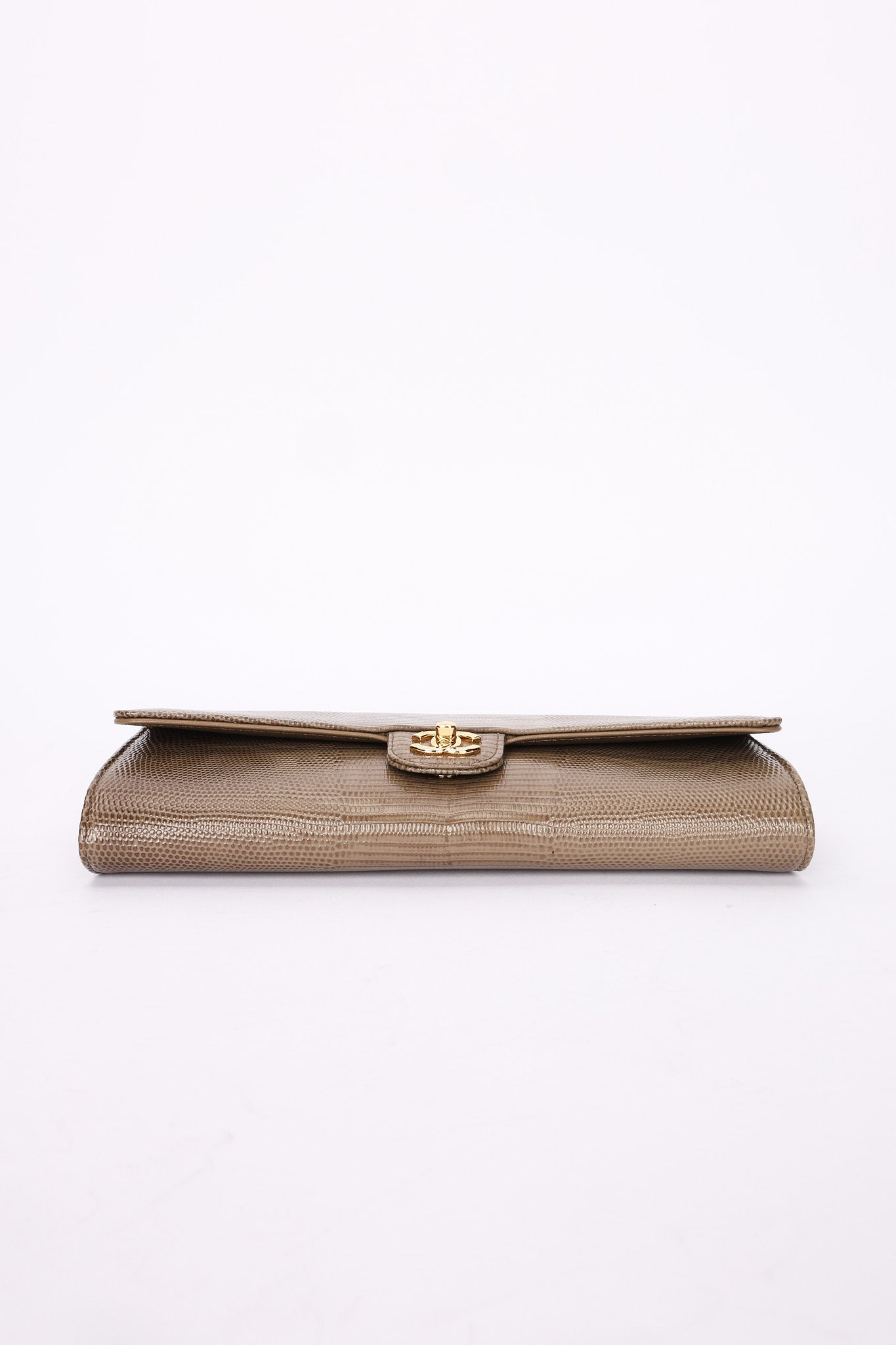 Chanel Lizard Embossed Top Handle Long Clutch with Chain GHW