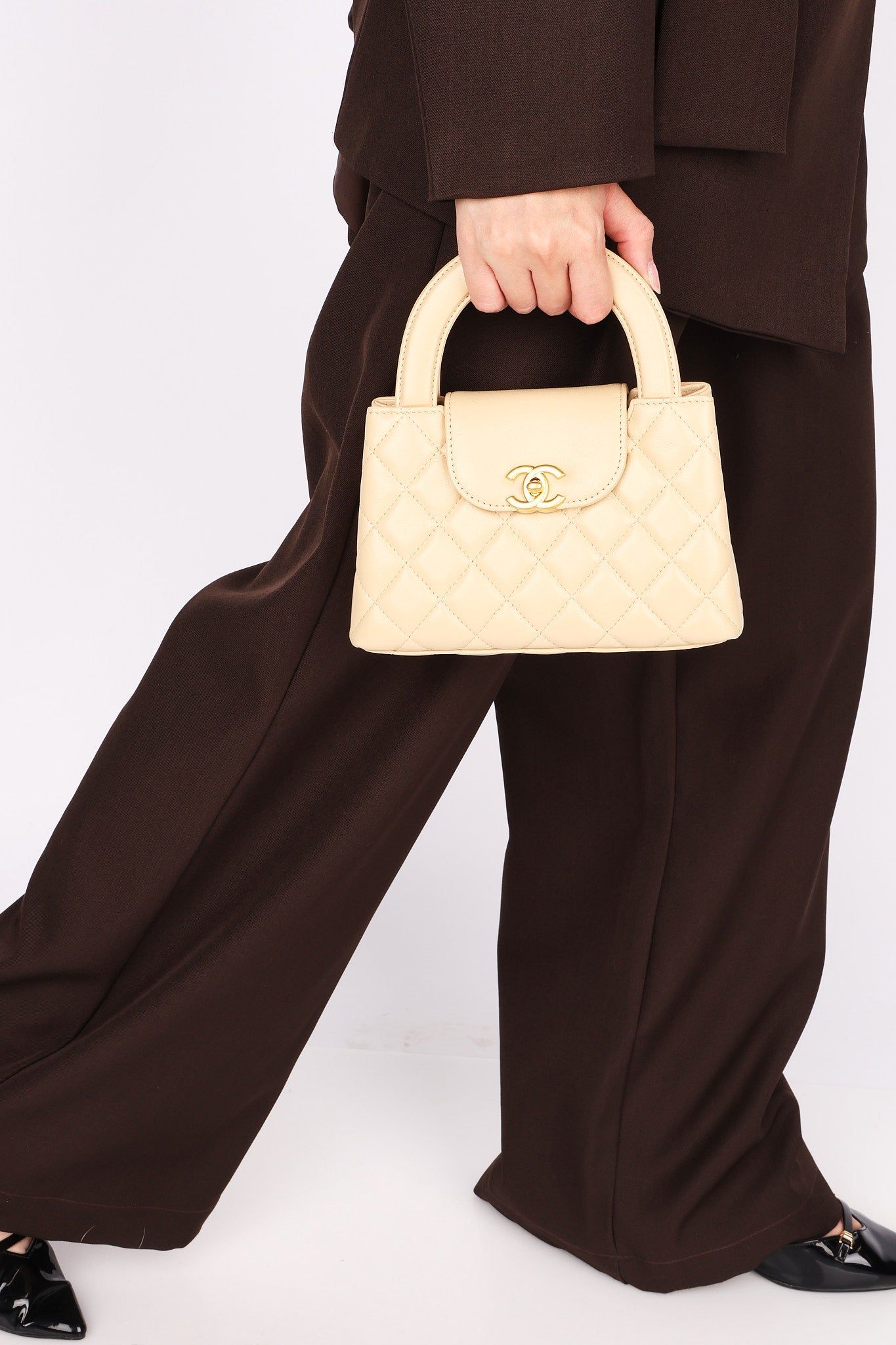 Chanel Nano Kelly Shopper Cream Lambskin AGHW
