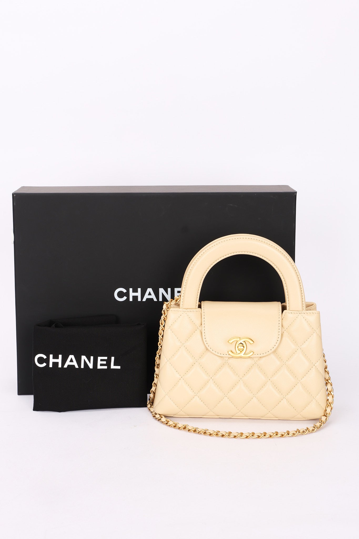 Chanel Nano Kelly Shopper Cream Lambskin AGHW