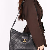Chanel Turnlock Shoulder Bag with Pouch Black Lambskin 24K GP