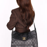 Chanel Turnlock Shoulder Bag with Pouch Black Lambskin 24K GP
