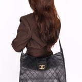 Chanel Turnlock Shoulder Bag with Pouch Black Lambskin 24K GP