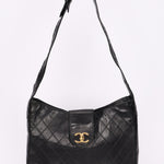 Chanel Turnlock Shoulder Bag with Pouch Black Lambskin 24K GP