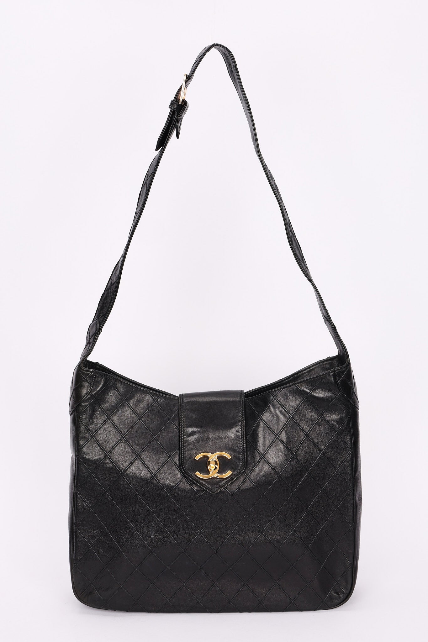 Chanel Turnlock Shoulder Bag with Pouch Black Lambskin 24K GP