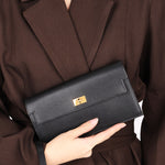 Hermès Kelly Pocket Long Wallet with Wrist Strap Noir (leather) GHW
