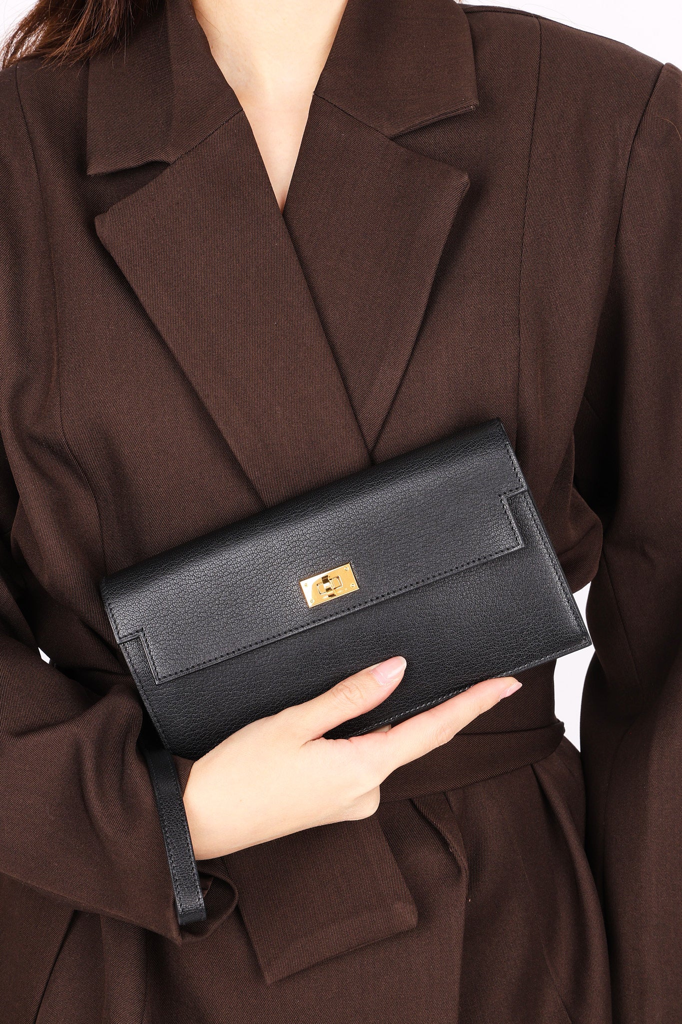 Hermès Kelly Pocket Long Wallet with Wrist Strap Noir (leather) GHW