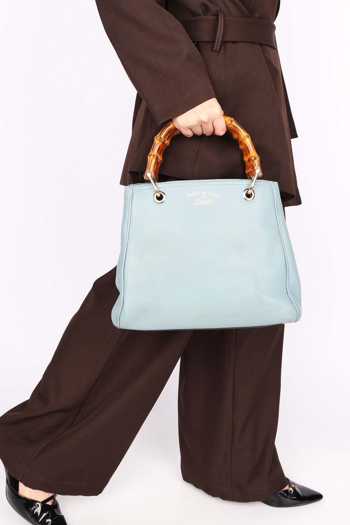 Gucci Small Bamboo Shopper Tote Light Blue