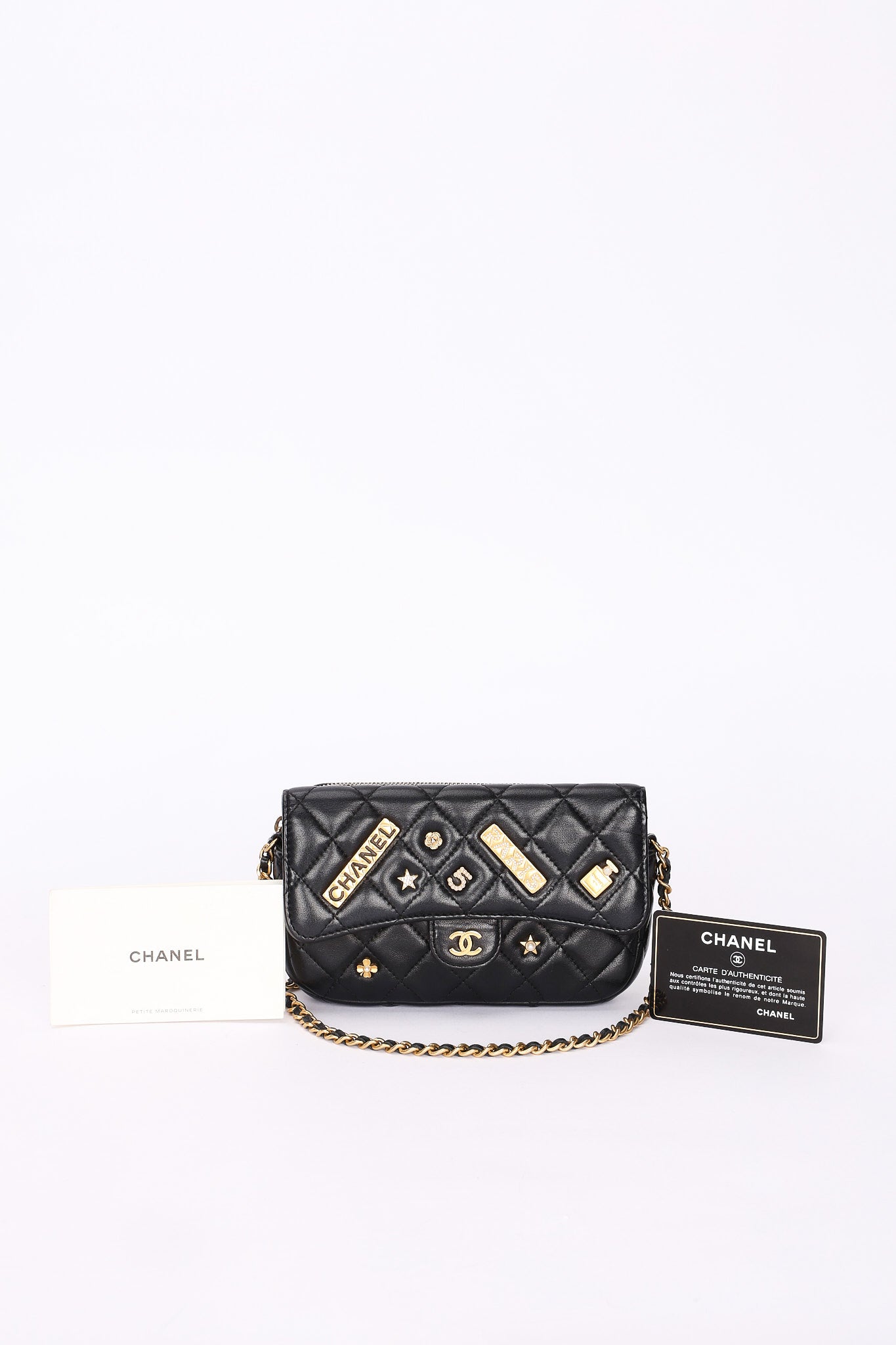 Chanel Charms Phone Case Wallet on Chain Black Lambskin AGHW