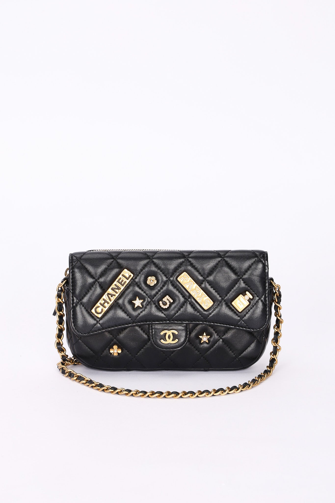 Chanel Charms Phone Case Wallet on Chain Black Lambskin AGHW