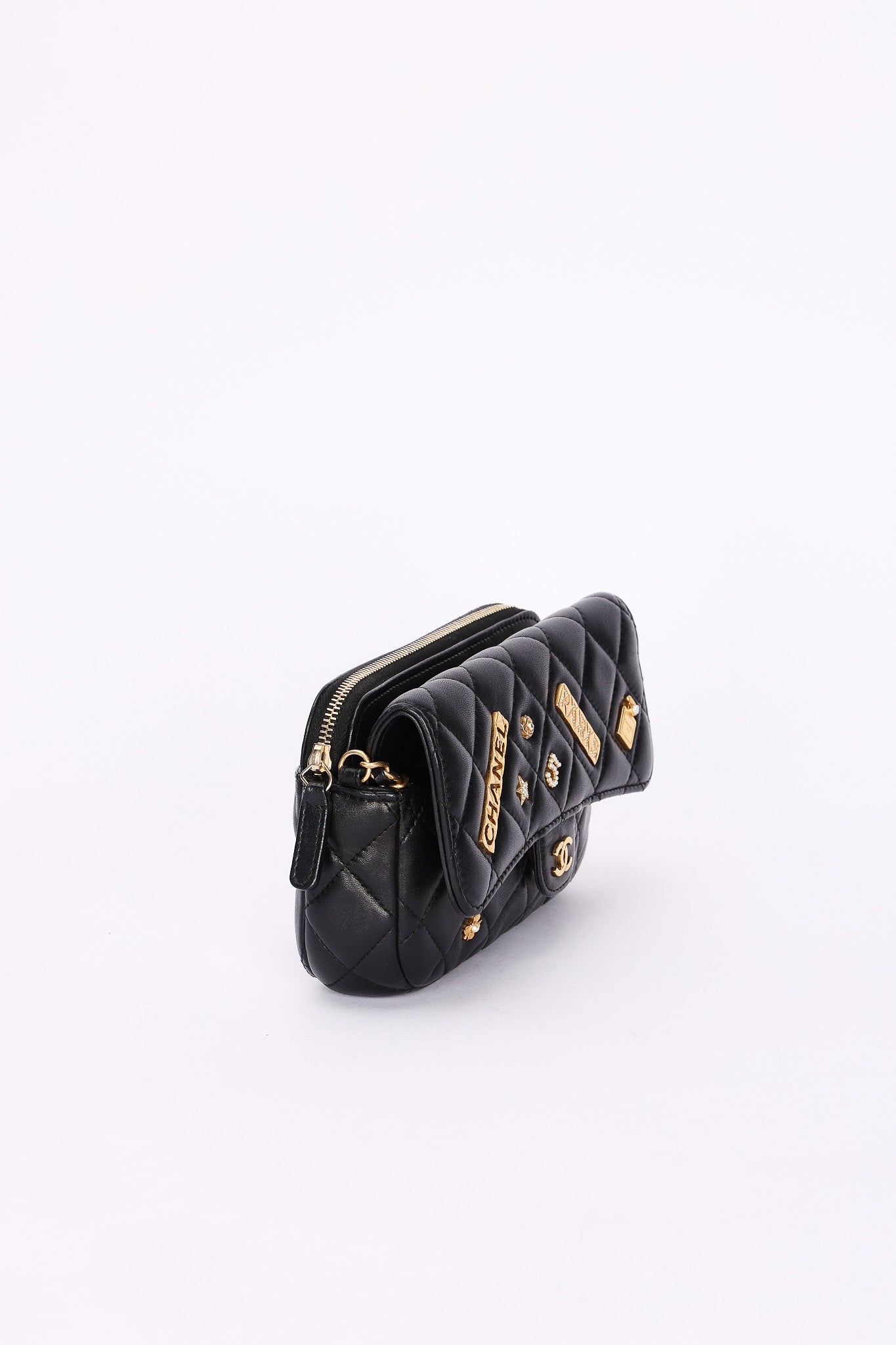 Chanel Charms Phone Case Wallet on Chain Black Lambskin AGHW