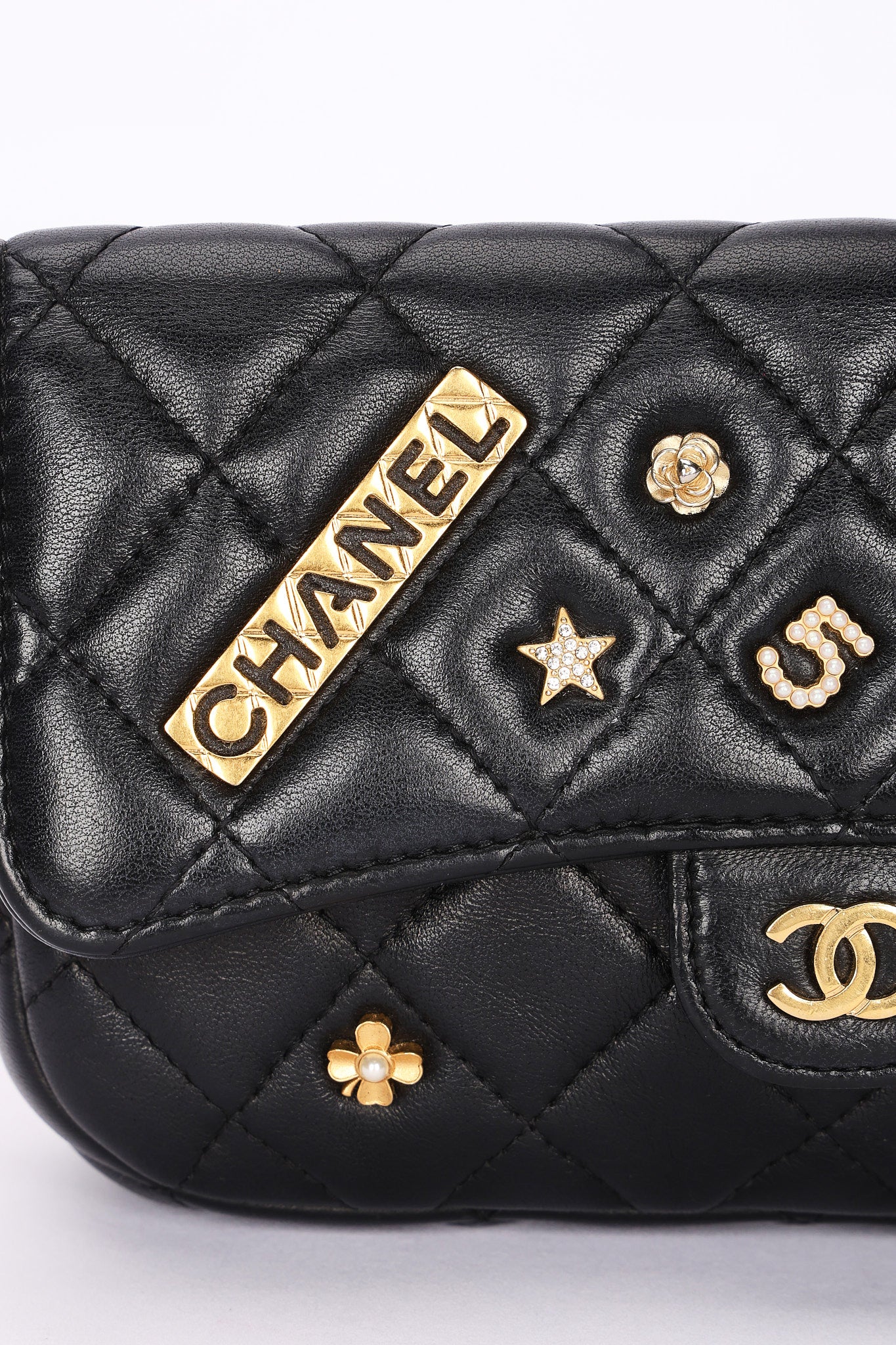 Chanel Charms Phone Case Wallet on Chain Black Lambskin AGHW
