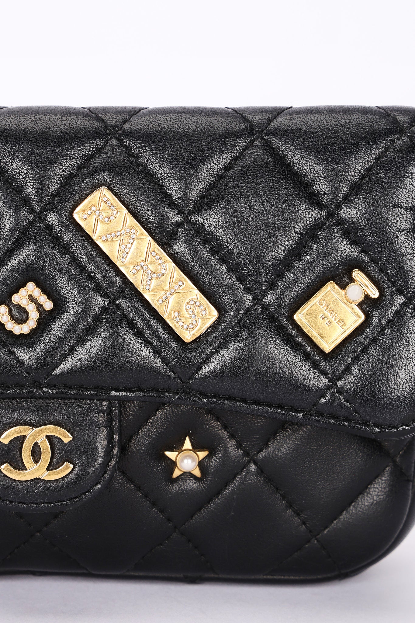 Chanel Charms Phone Case Wallet on Chain Black Lambskin AGHW