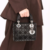 Dior Mini Lady Crystal Embellished Black Satin 2016