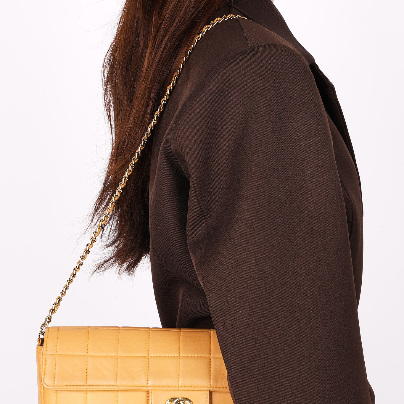 Chanel Chocolate Bar East West Single Flap Beige Lambskin 24K GP