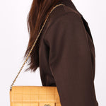 Chanel Chocolate Bar East West Single Flap Beige Lambskin 24K GP