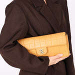 Chanel Chocolate Bar East West Single Flap Beige Lambskin 24K GP