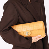 Chanel Chocolate Bar East West Single Flap Beige Lambskin 24K GP