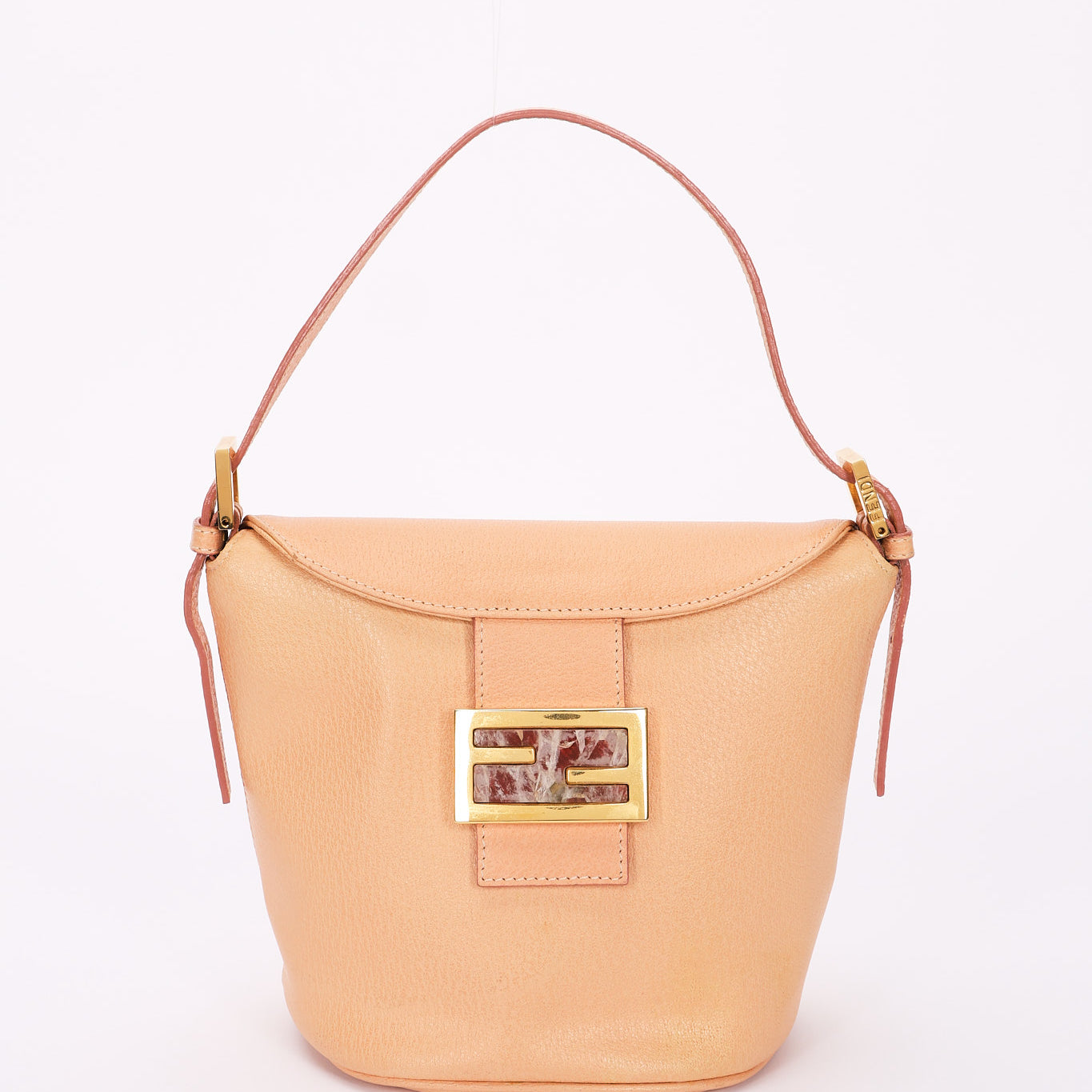Fendi Baguette Bucket Bag GHW Marble Peach Chevre