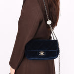 Chanel Crystal Pearl Crush Mini Rectangular Navy Velour CGHW