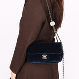 Chanel Crystal Pearl Crush Mini Rectangular Navy Velour CGHW