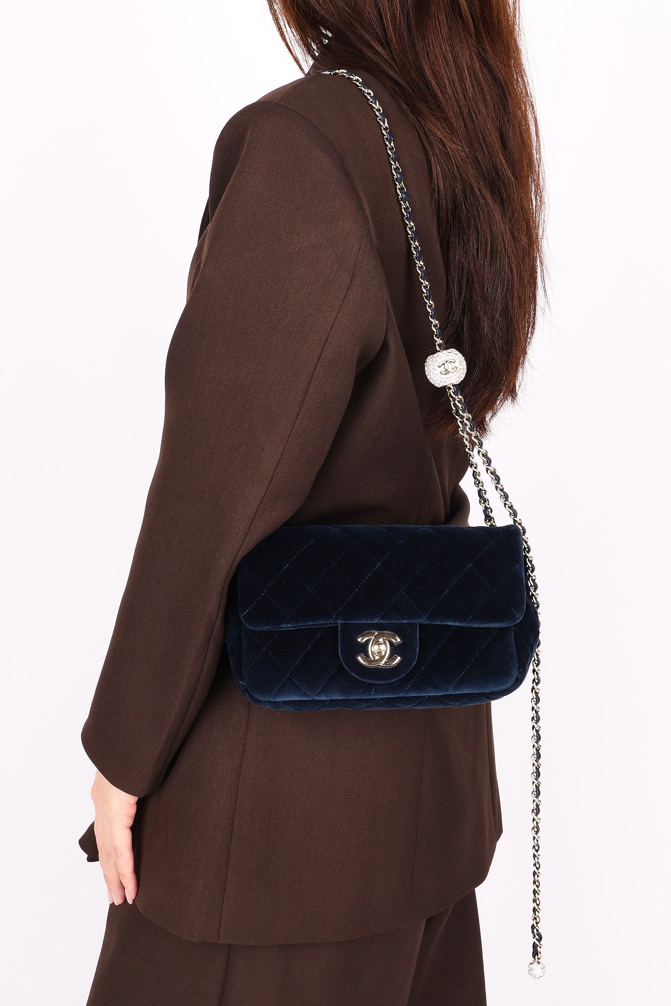 Chanel Crystal Pearl Crush Mini Rectangular Navy Velour CGHW