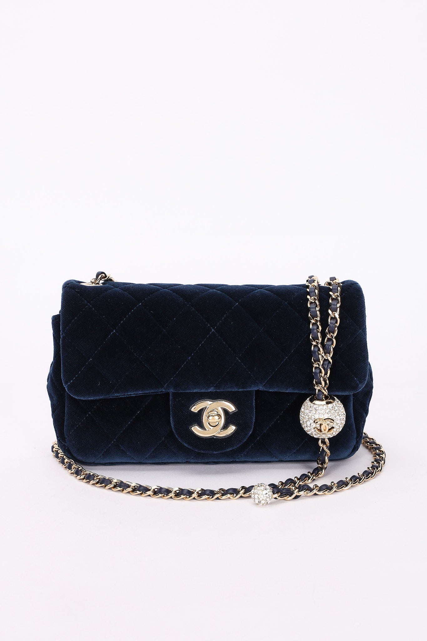 Chanel Crystal Pearl Crush Mini Rectangular Navy Velour CGHW