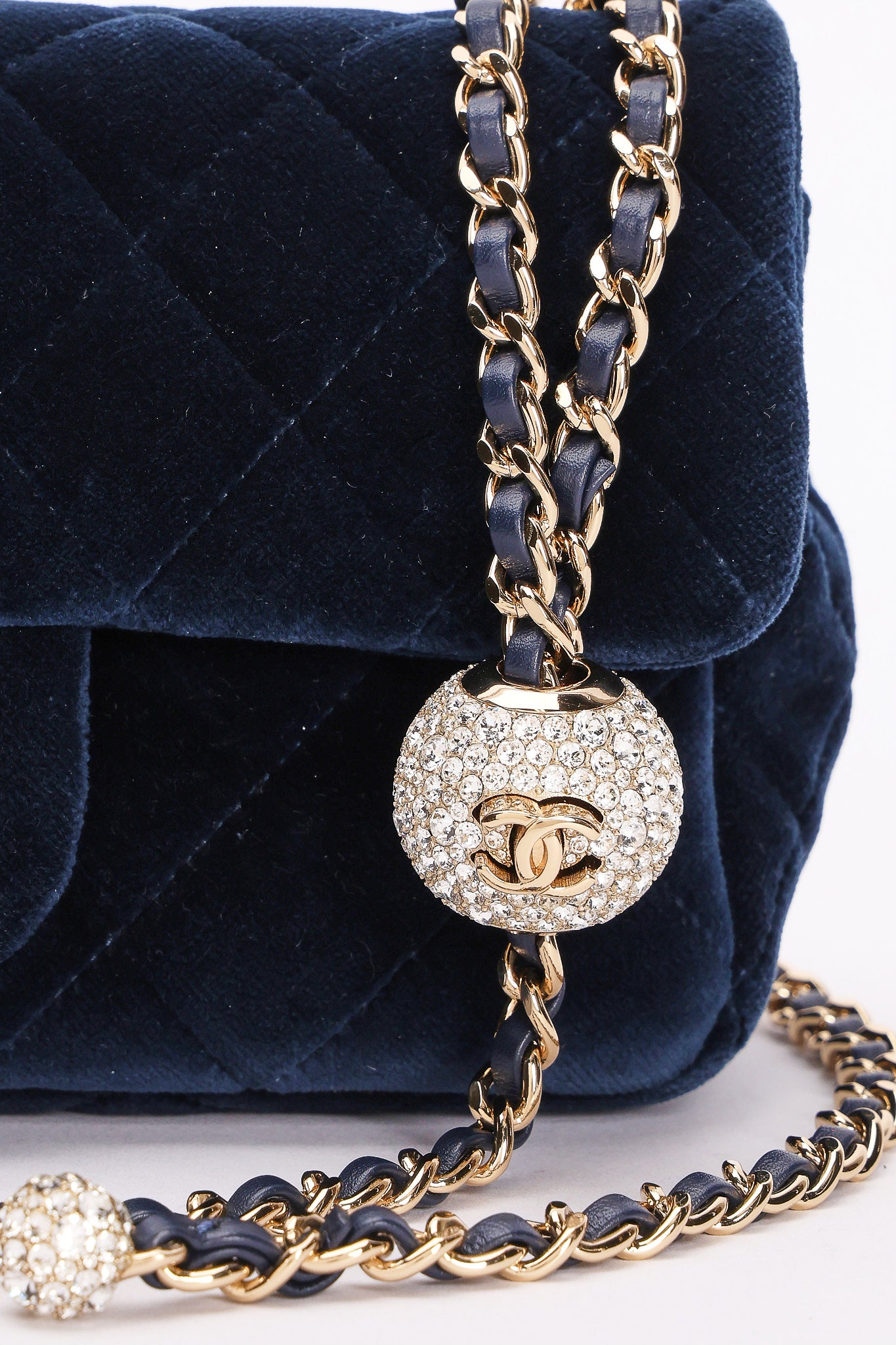 Chanel Crystal Pearl Crush Mini Rectangular Navy Velour CGHW