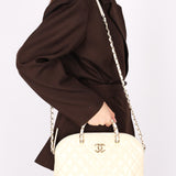 Chanel Dome Shoulder Bag White Patent GHW