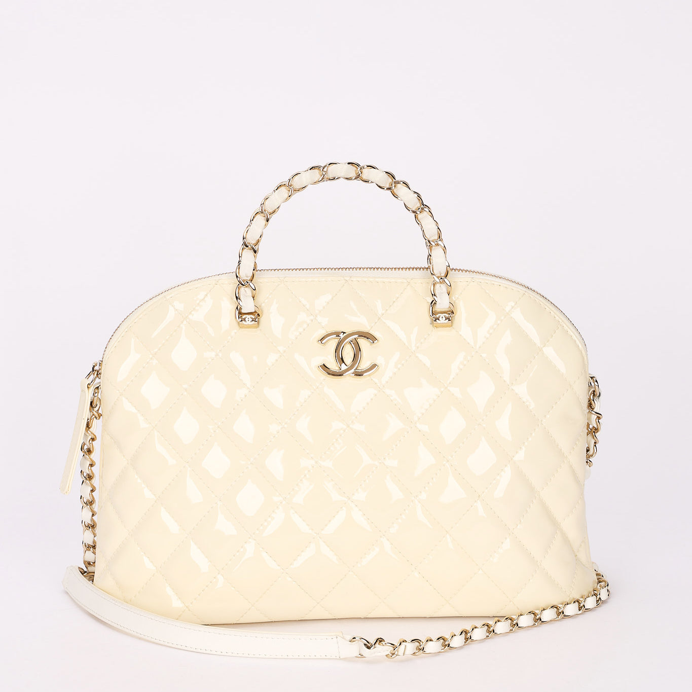 Chanel Dome Shoulder Bag White Patent GHW