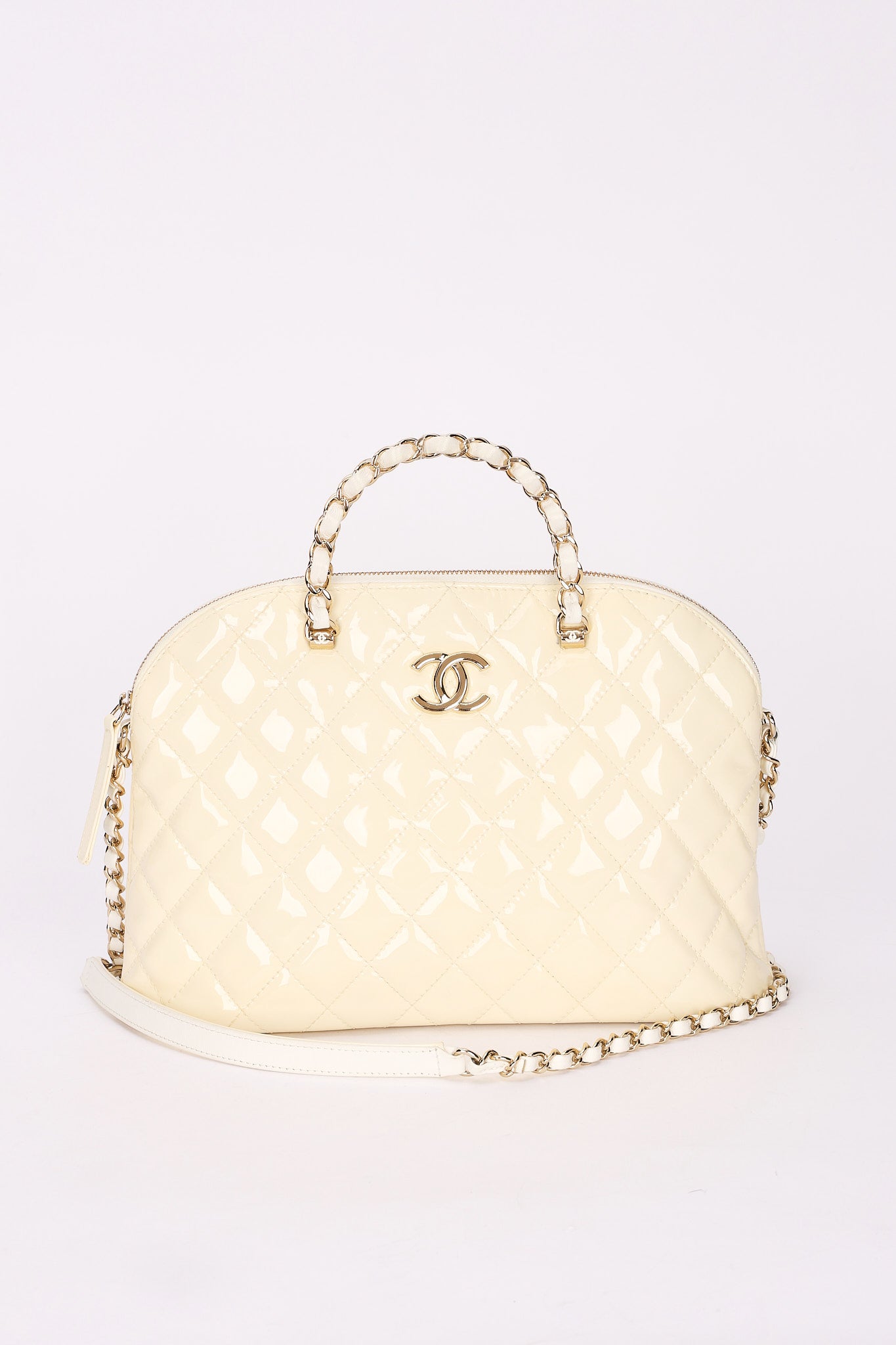 Chanel Dome Shoulder Bag White Patent GHW