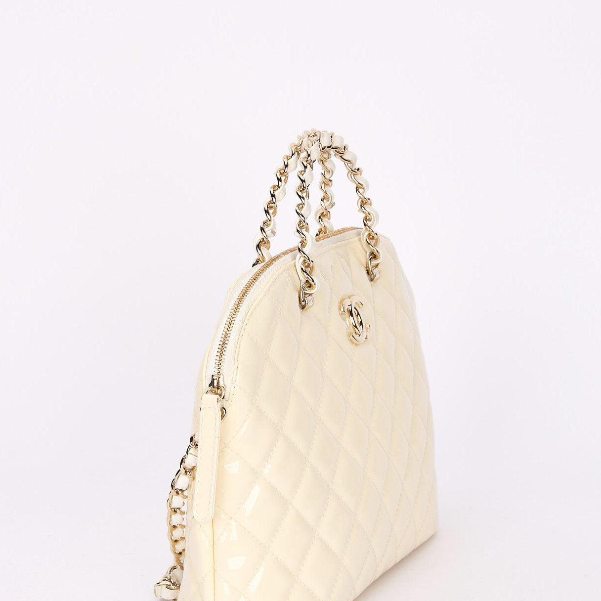 Chanel Dome Shoulder Bag White Patent GHW