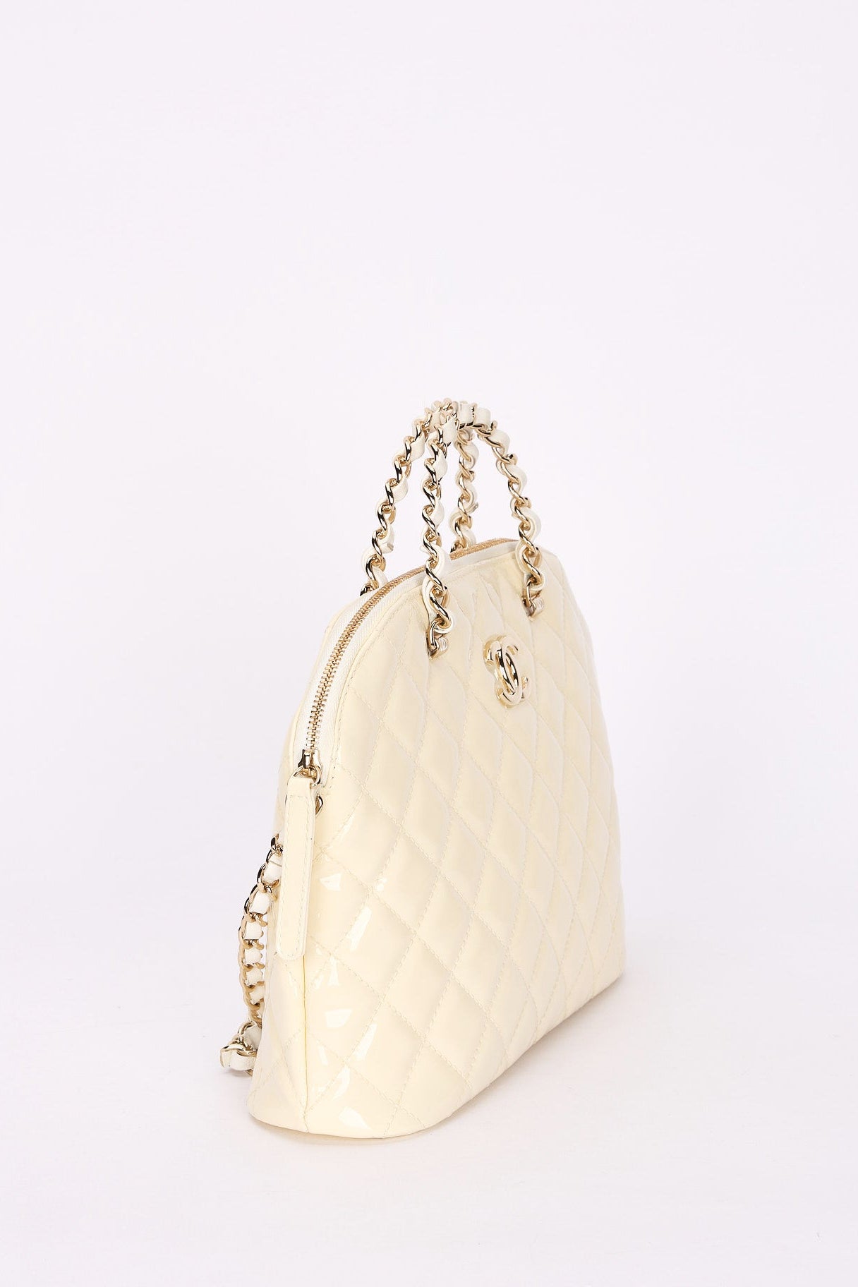 Chanel Dome Shoulder Bag White Patent GHW
