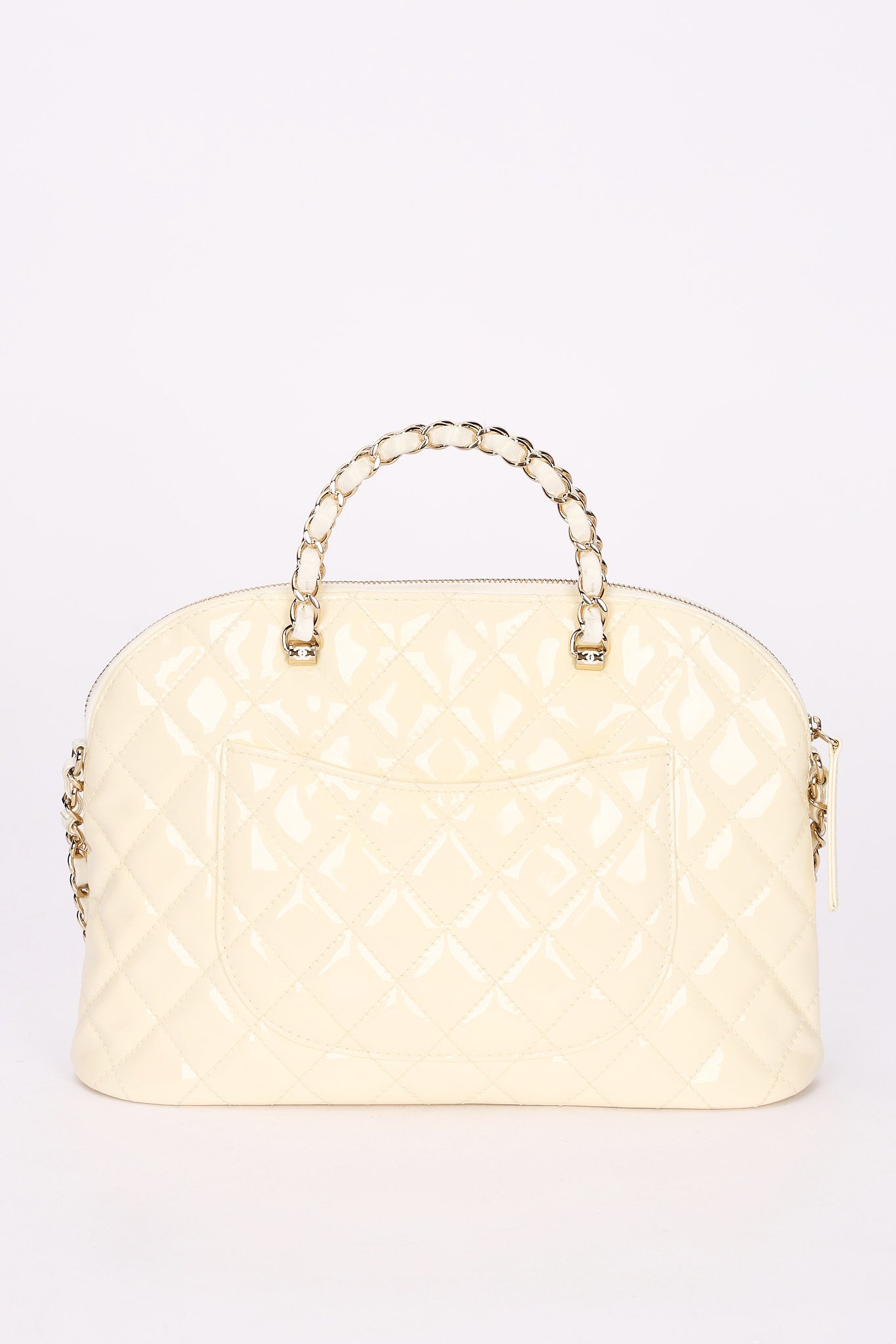 Chanel Dome Shoulder Bag White Patent GHW