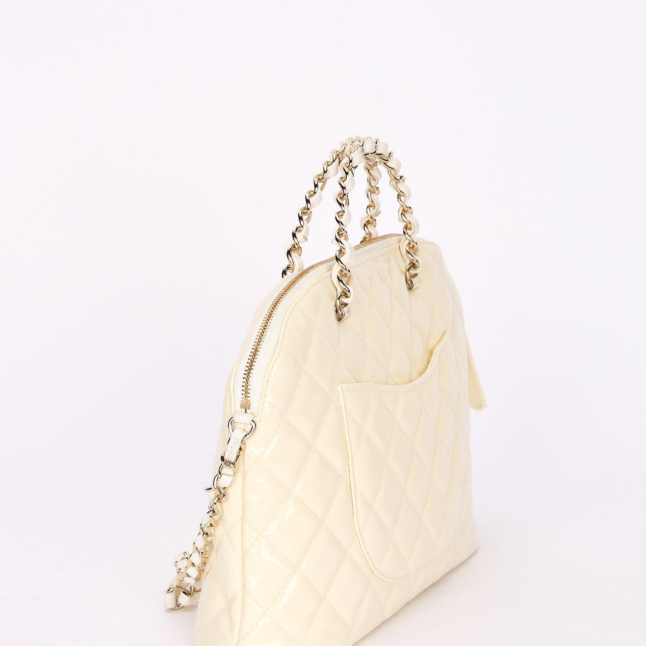 Chanel Dome Shoulder Bag White Patent GHW