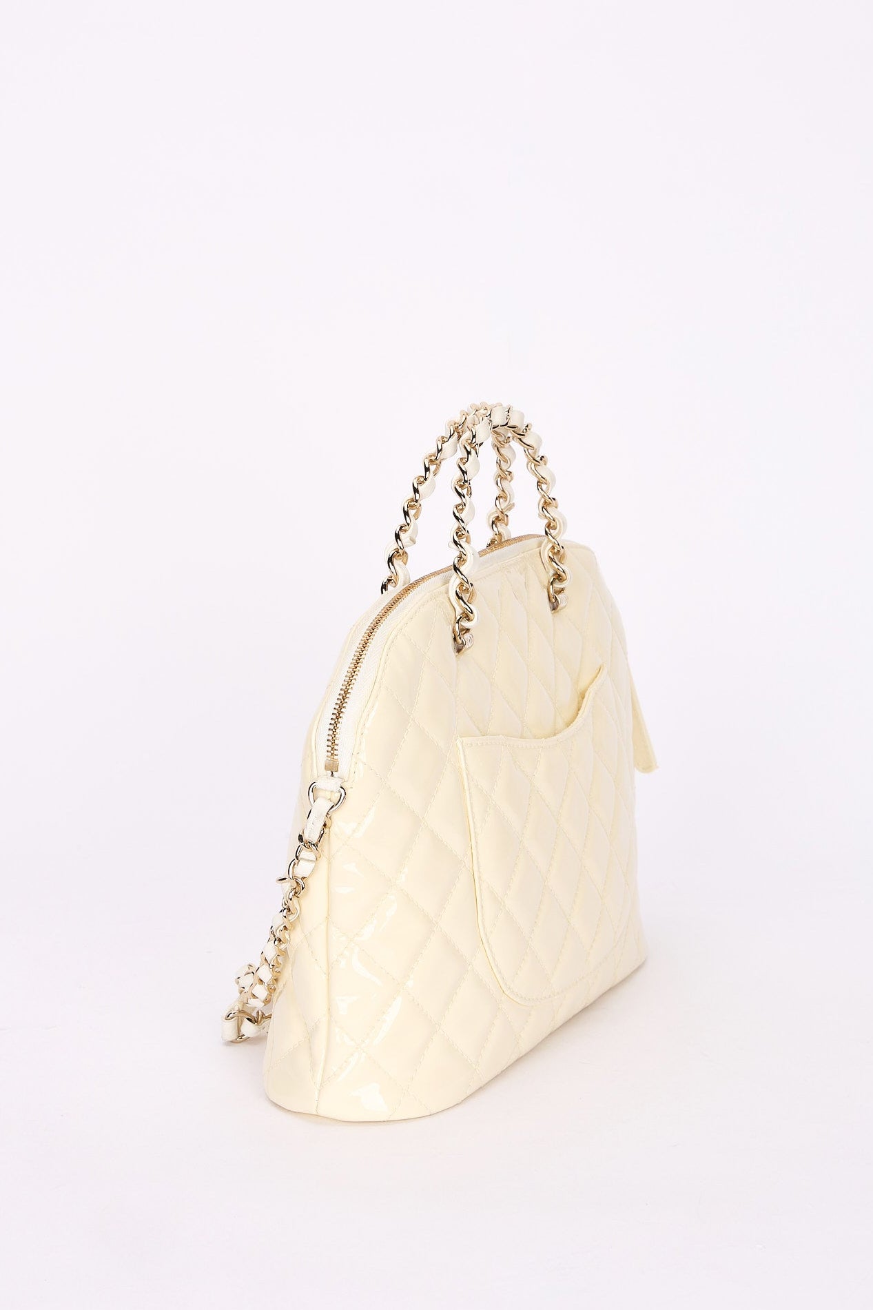 Chanel Dome Shoulder Bag White Patent GHW